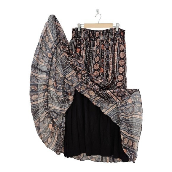 Womens NEW Tiered Skirt Boho Sheer Lined Flowy Feminine Multi Color XL Pull on - Picture 5 of 12